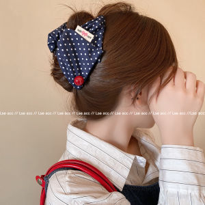 Korean Style Versatile Dark Blue Polka Dot Shell Triangle Hair Claw Women Simple Retro Hair Accessories for the Back of the Head Shark Clip Hair Clip