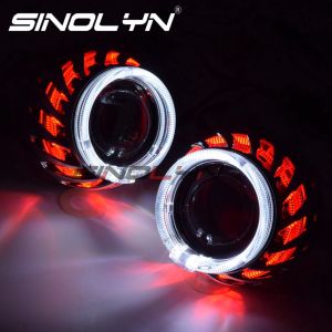 2.5-inch Headlight Lens H4 H7 Bi-xenon Projector Headlight Lens Angel Eyes Spiral Hotwheel LED Dual Halo Ring High Low Lamp For Car Motorcycle Lights Accessories Tuning Retrofit