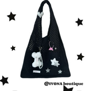 IVONA Y2K Original Cute Hollow Star Bone Handle Shoulder Bag with Large Capacity Wool Lining Handbag for Women