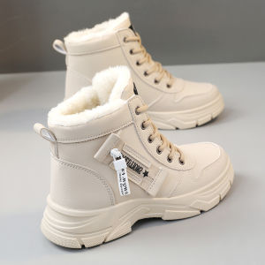 Womens Winter Thick Bottom High Top Fleece Lined Snow Boots Warm Casual round Toe Martin Boots Anti Slip Cotton Shoes