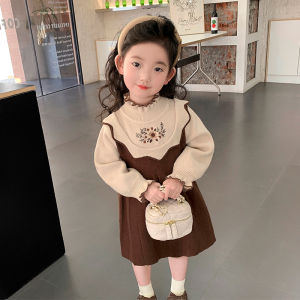Fashionable Knitted Dress for Girls Spring Autumn Princess Style Childrens Clothing Baby Clothes Korean Version A-Line Skirt