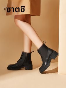 Thick Heel Genuine Leather Fur-lined Black Boots
