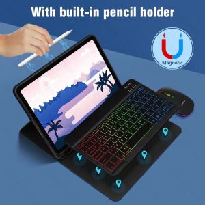 Bluetooth keyboard suitable for iPad tablet laptop 10 inch colorful light emitting RGB backlight Bluetooth keyboard and mouse