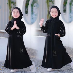 Abaya Gamis Hitam Syari 988 Anak 1-14th Dubai Saudi Turki Umroh Haji