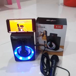 Speaker Bluetooth Portabel Music Box 4 Inch Advance S-50 Plus Mic Karaoke Super Bass Speaker Karaoke