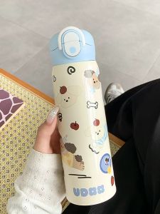 แก้วเก็บความร้อนแบบพกพาสำหรับผู้หญิง ดีไซน์น่ารัก แก้วน้ำแบบดื่มได้สองทาง แก้วสแตนเลส 316L น้ำไม่ร้อนเมื่อเก็บในช่องสูบ