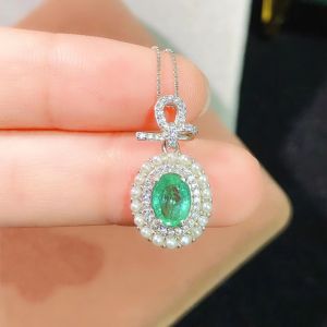 Montagne Jewelry Sterling Silver 925 Necklace For Women Fashion Design Pearl Inset #21 Fine Jewellery Natural Gem 5x7mm Emerald Pendant