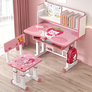 PlayPark Kids Study Table and Chair Set Children Writing Drawing Desk for 1-10 Years Old Strawberry Pink Space Blue