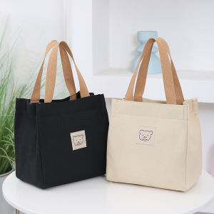 Womens Canvas Bag Cute Thickening Handbag Bento Lunch Box Working Shopping Large Capacity Zipper Small Cloth Bag Cosmetics Bag