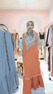 Baju Dress Gamis Maylea Rumple Warna Teracotta fashion Terbaru Deriana Project