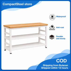 CompactSteel store Kitchen Workbench Rack 3 Layer Heavy Duty Storage Shelf with Wooden Top Microwave Oven Rice Cooker Stand