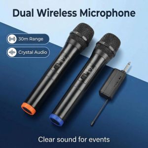 Wireless Microphone UHF Fixed Frequency 2 Channels Handheld Mic Micphone For Party Karaoke Professional Church Show Meeting