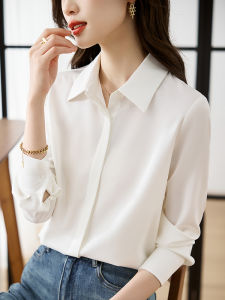 White Professional Womens Shirt Pure Color Simple Design Long Sleeve for Early Spring New Arrival High-End Business Casual Shirt