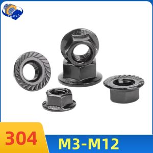 SS 304 Stainless Steel Black Metric lange Nuts Hard Coating Scratch Resistant M5 M6 M8 M10 M12 Serrated Hex Flange Nuts DIN6923