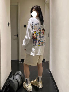 เสื้อยืดคอกลมแขนยาวผ้าฝ้ายแท้ 260 กรัม ทรงหลวม ไซส์ใหญ่ สำหรับผู้หญิงและผู้ชาย ฤดูใบไม้ร่วงและฤดูหนาว สไตล์ใหม่