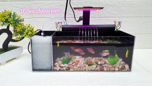 AQUARIUM MINI AKRILIK FULLSET MURAH DENGAN MESIN FILTER DAN LAMPU LED PLUS AIR MANCUR UNTUK IKAN HIAS/IKAN CUPANG