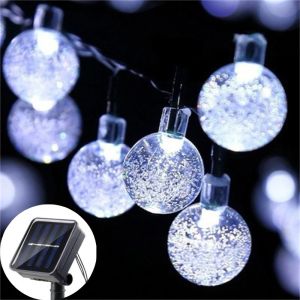 20/50/100 LED Solar String Lights Warm White Outdoor Crystal Globe Lights Waterproof Solar Festoon Fairy Light For Garden