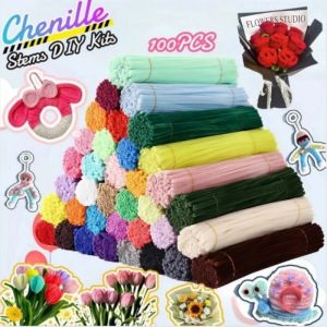 100Pcs Colorful Dense Fuzzy Wire Pipe Cleaner Craft Flower Chenille Children Handmade DIY