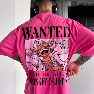 One Piece Luffy Printed Cotton Short-sleeved American Loose Mens and Womens Summer Breathable Sports Round-neck T-shirt