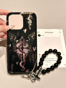 Advanced Hollow Heart Wings Black Snake Phone Case for  16 pro Max  15 pro 14 New Model 13 Cute Cartoon Style TPU Material