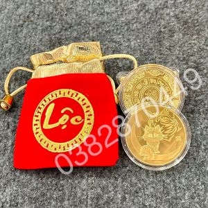 Đồng Xu Con Mèo Đài Loan Lì Xì Tết May Mắn - Tặng Kèm Túi Gấm Phúc Lộc Phong Thủy