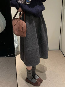 French Style Retro Slim A-Line Wool Skirt
