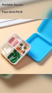 Portable Square Four-Grid Pill Box Travel Moisture-Proof Mini Medicine Organizer Box for Easy Carry And Classification