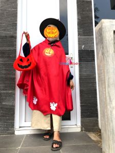 Halloween Pumpkin Labu Hitam Kostum /  Wizard Cosplay/ Kostum Penyihir Nenek Sihir  Karakter Cosplay Anak + Topi Real Pict