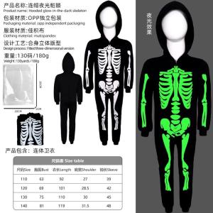 Halloween Luminous Skull Jumpsuit Night Glow Skeleton One-Piece Suit for Kids And Parents Halloween Party Performance Costume