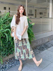 YINLUOYA | Elegant Summer Outfit Loose Half-Skirt Two-Piece Set Age-Defying Stylish Short-Sleeve Round-Neck Top Casual Chic Ensemble