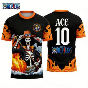 Bandai | 2026 Japanese Anime One Piece Firecon Brand Image of Football Jersey Pattern T-shirt Quick Drying Breathable Mens Jersey