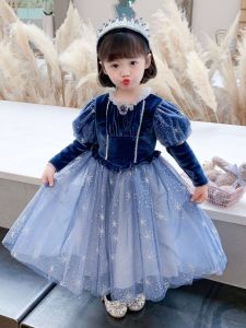 Elsa Princess Dress for Girls Autumn Winter Long Sleeve Birthday Dress Childrens Clothing Single Piece Zipper Closure Long Skirt