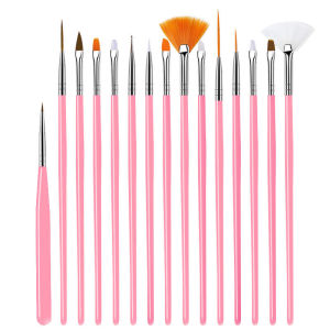 LINMANDA 15 Pink Nail Art Brushes Set Nail Art Painting Brushes Nail Salon Brush Tools Suitable for Home and Nail Salon Use