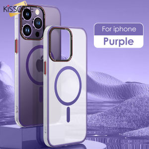 KISSCASE For Magsafe Wireless Charging For iPhone 14 Pro Max 14 Plus Pro 13 Case Metal Lens Protection Shell Matter Clear Transparent Frosted Hard Back Cover