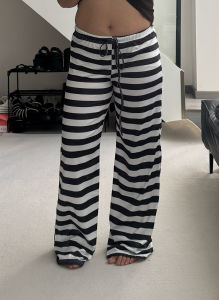 Low Waist Striped Casual Pants Straight Leg BM Style Commute Wind Womens Premium Pants Casual Trousers Other Material 100%