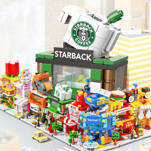 Mini Street View Starbucks Cafe Shop Building Blocks Toys for Kids Bricks Children Toys