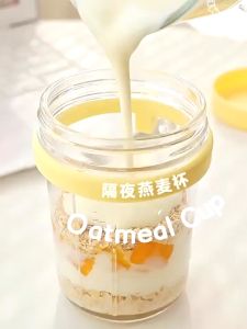 ถ้วยแก้ว พร้อมฝาปิด พร้อมช้อน 350ml แก้วปิดผนึกแบบพกพา ถ้วยข้าวโอ๊ต ชามสลัดถ้วยสุญญากาศซีเรียล