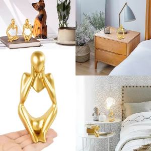 Golden Thinker Statues Table Decor Abstract Art Resin Sculpture Gold Figurines for Home Living Room Office Shelf Decorations