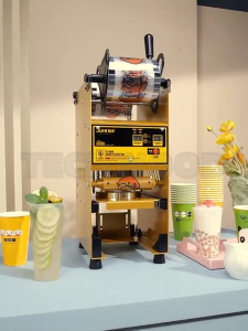 เครื่องซีลฝาแก้ว ​มีเซนเซอร์นับแก้ว​ เครื่องซีลถ้วยน้ำพลาสติกอัตโนมัติ​ เครื่องซีลชานม เครื่องปิดผนึกถ้วยชาเชิงพาณิชย์​