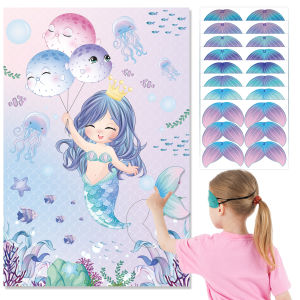 48 ชิ้น Pin หางบน Mermaid Party เกมสําหรับเด็ก Mermaid Party ภายใต้ Sea เกม Reusable หางสติกเกอร์ Party Supplies