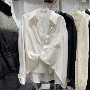 JingJing Home 2025 Spring Autumn Fashion Long Sleeve Shirt Lace Vest Two-Piece Set Versatile Top Polo Collar Regular Fit Womens Shirt