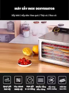 Máy sấy hoa quả Inox Dehydrator 304 loại 6 tầng cơ - sấy giòn or dẻo thực phẩm 6 khay inox