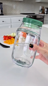 BHQ Reusable Plastic Salad Jar with Side Opening and Leak Proof Lid Portable Breakfast Fruit Storage Box