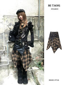 Váy Kẻ Caro Không Đều Cạp Cao Cho Nữ Mùa Xuân Đa Năng Thiết Kế Váy Midi Chữ a Váy Nửa Thân Thời Trang Thường Ngày