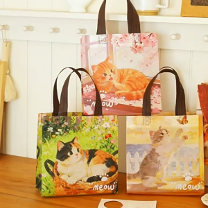 1PC Cute Cat Handbag Kids Nonwoven Bag Teachers Day Gift Bag Storage Bag Christiams Gift