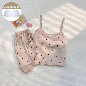 Trendy Ice Silk Nightgown Womens Summer Home Clothes Cute Panda Print with Chest Pad Can Be Worn outside Short Sleeve Dress