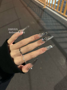 Handmade Long Cat Eye Nail Strips Shiny Glitter Wearable Nails Premium Feel White Enhancing Autumn Winter Beauty Nail Stickers