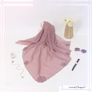 Hijab Segiempat Embroidery Bunga Mawar Terbaru Kerudung Bordir Manual rapih dan Exclusive