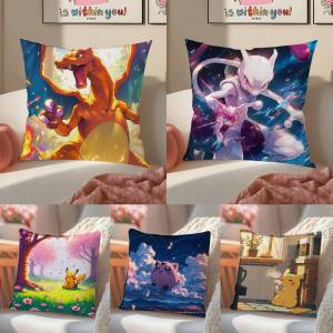 Bandai | Pokemon Lucario Anime Plush Pillow Cover Soft Short Plush Cushion Cover For Sofa Bedroom Home Decor Gift Decoration