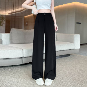 กางเกงขายาวทรงหลวมเอวสูงสำหรับผู้หญิง กางเกงขายาวทรงหลวมสไตล์สูทฤดูใบไม้ผลิและฤดูร้อน 2024 กางเกงขายาวทรงตรงลำลองสำหรับผู้หญิง